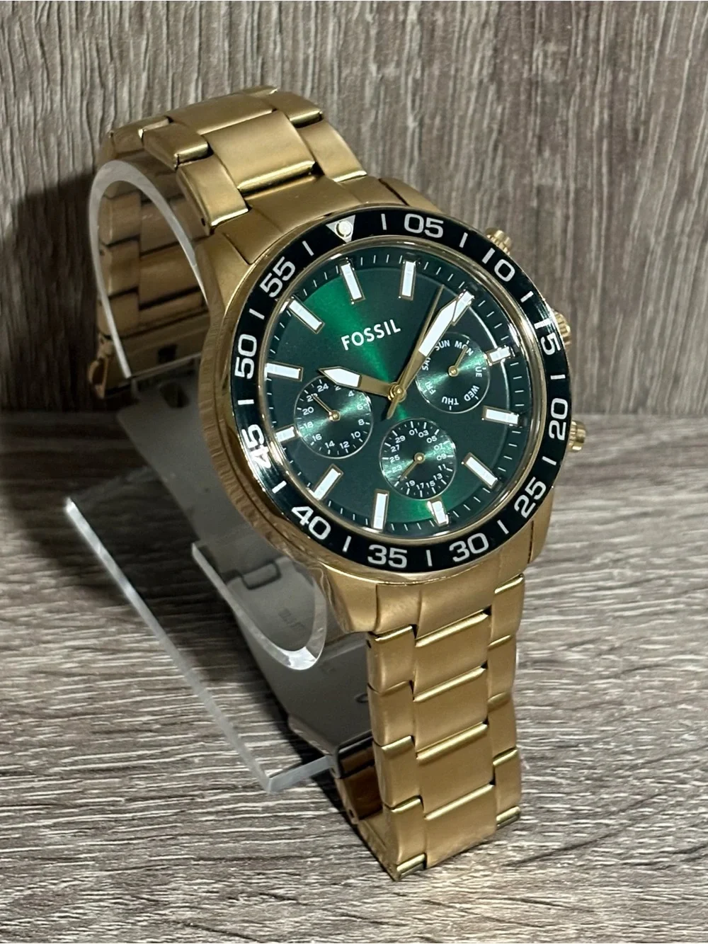 Green Fossil Bannon Chronograph Stainless Steel Men’s Watch With New Battery